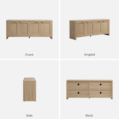 TV Stand for Living Room Boho Entertainment Center for Bedroom with 4 Rattan Cabinets Farmhouse Television Stands with Storage Large Media Console Table for Tvs up to 45 50 55 60 65 Inch