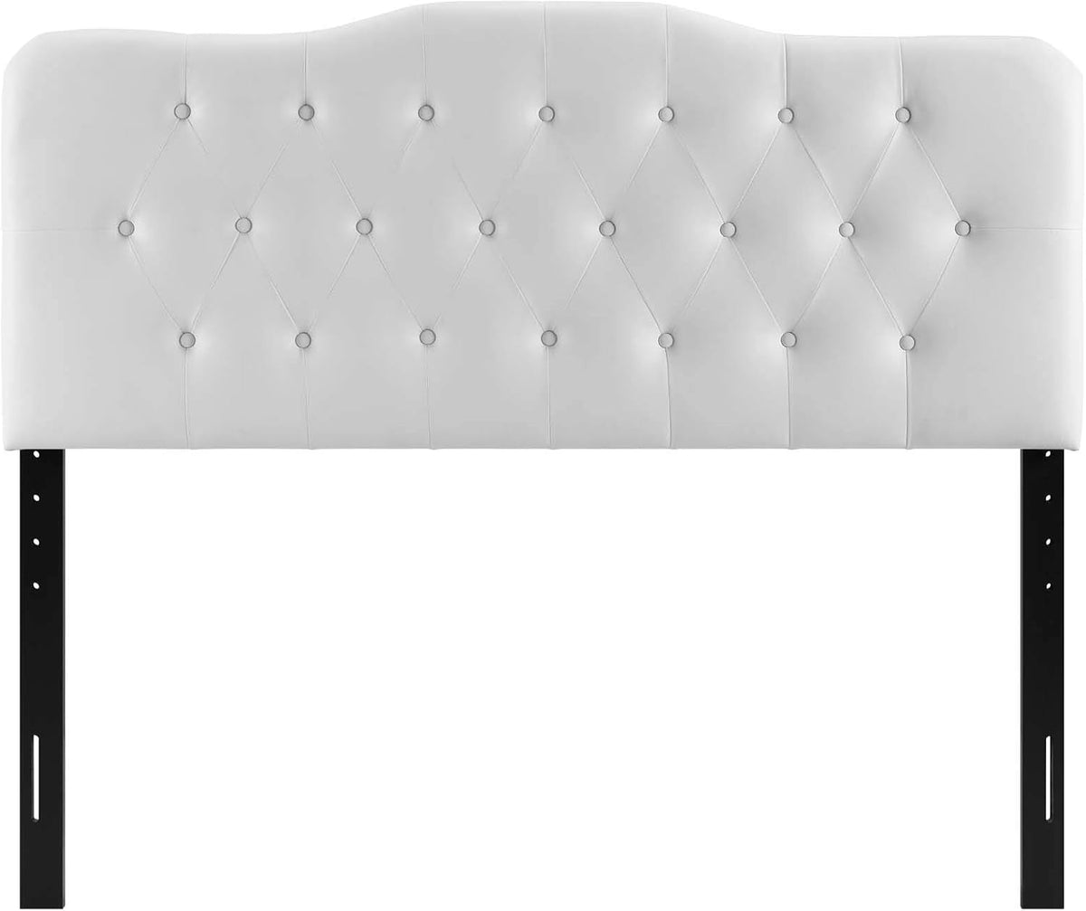 Annabel Tufted Button Faux Leather Upholstered Queen Headboard in White