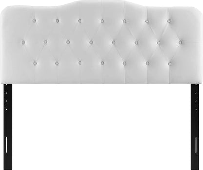 Annabel Tufted Button Faux Leather Upholstered Queen Headboard in White