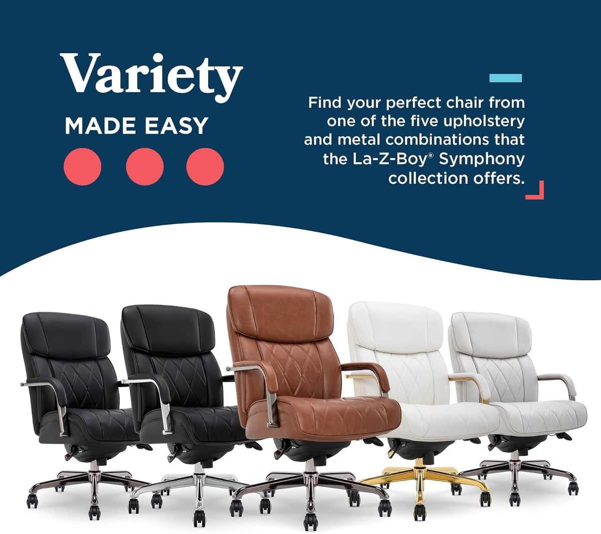 Symphony Executive Mid-Back Office Chair, Diamond Quilt Seat and Back, Pocket Coil Cushion, Padded Armrests, Ergonomic Computer Deskchair, Swivel Metal Base, Bonded Leather, Cognac/Graphite