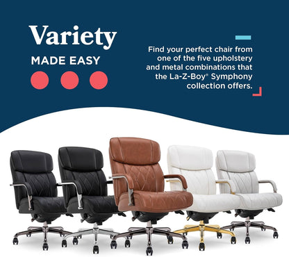 Symphony Executive Mid-Back Office Chair, Diamond Quilt Seat and Back, Pocket Coil Cushion, Padded Armrests, Ergonomic Computer Deskchair, Swivel Metal Base, Bonded Leather, Cognac/Graphite