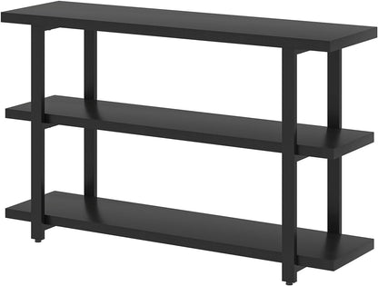 Black Entryway Table, Modern Console Tables with 3 Tier Storage Shelves for Living Room, Wood and Metal Sofa Table for Hallway, Entrance, or behind Couch, 47 Inch