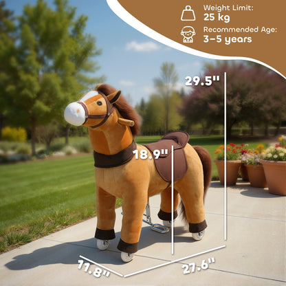 Ride on Horse, Plush Riding Pony for Ages 3-5, Walking Horse Animal with Wheels for Active Play, Dark Brown
