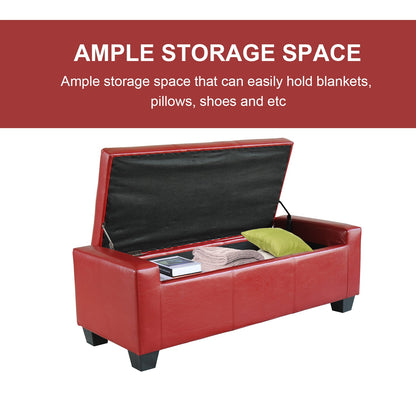50.5" Faux Leather Rectangular Tufted Storage Ottoman, Bright Red