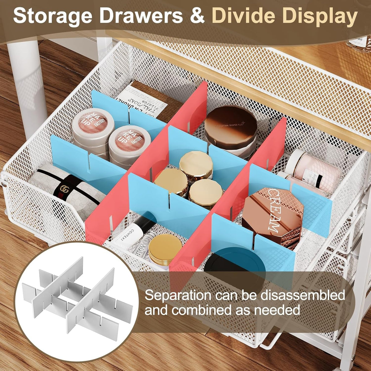 Makeup Cart Organizer with 4 Drawers, Large Floor Skincare Organizers, Vanity Storage Organizer Cosmetics Display Cases for Skin Care Perfume Nail Polish, White (Patent Pending)