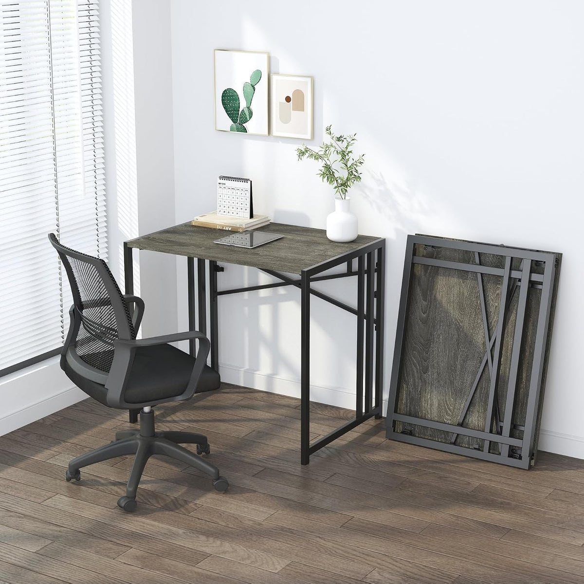 Folding Desk 40 Inch Writing Gaming Computer Camping Desk, No Assembly Required Home Office Table, Black