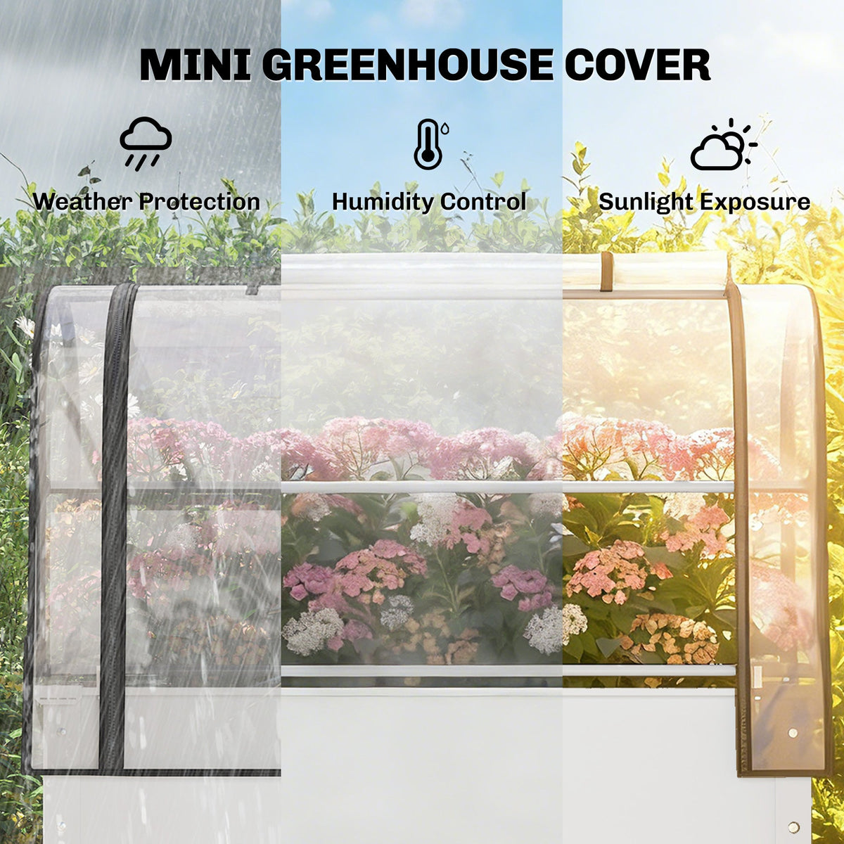 Raised Garden Bed with Flip-Up Greenhouse Cover, Metal Elevated Garden Bed with Legs and Drainage Hole, White