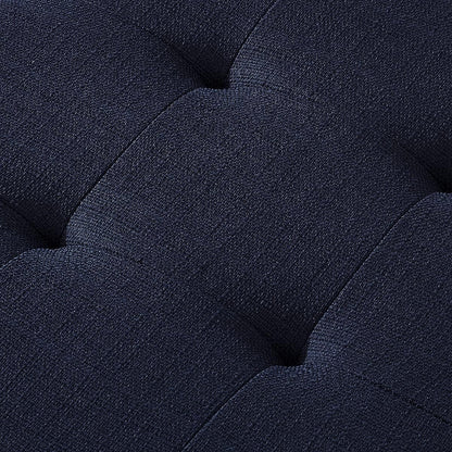 Large Rectangular Upholstered Tufted Linen Fabric Ottoman Bench, Padded Bench with Solid Wood Shelf-Navy Blue