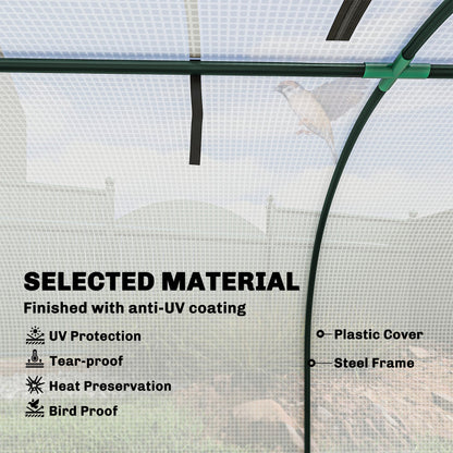13' L x 3' W x 2.5' H Portable Tunneled Greenhouse with 4 Zippered Doors, Water/UV Fighting PE Cover, White