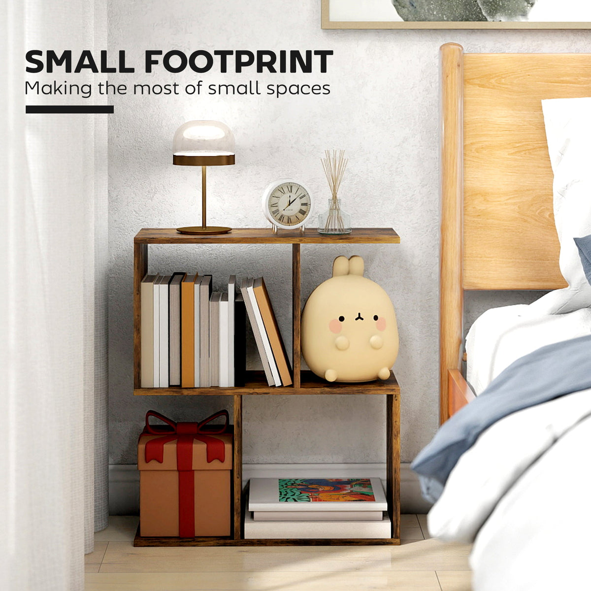 End Table, Narrow Side Table with Storage Shelves, S-Shaped, 3-Tier, 19.7" W x 7.7" D x 22.8" H, Rustic Brown