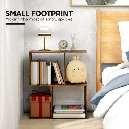 End Table, Narrow Side Table with Storage Shelves, S-Shaped, 3-Tier, 19.7" W x 7.7" D x 22.8" H, Rustic Brown