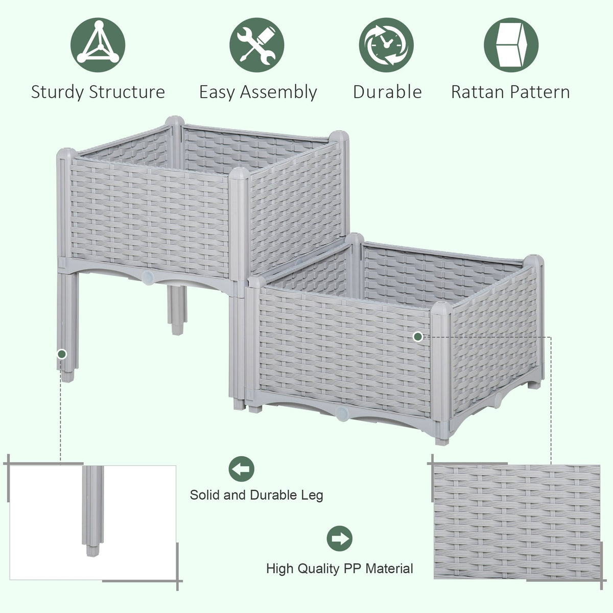 2-Piece Raised Garden Bed with Legs, Self-Watering Planter Box Raised Bed to Grow Flowers, Herbs & Vegetables, Gray