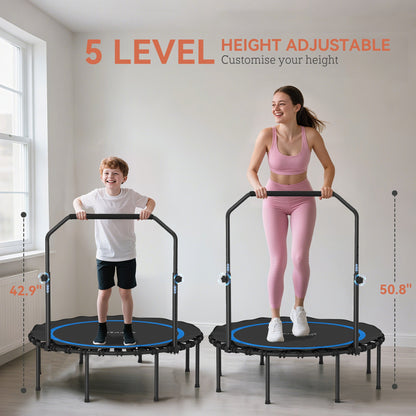 45" Rebounder Trampoline for Adults, Foldable Mini Trampoline with Adjustable Handle Bar for Indoor Outdoor, Blue