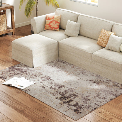 Machine Washable Area Rug 4x6, Non-Slip Modern Abstract Floor Carpet for Living Room, Bedroom, Dining Room, Mixed-Brown