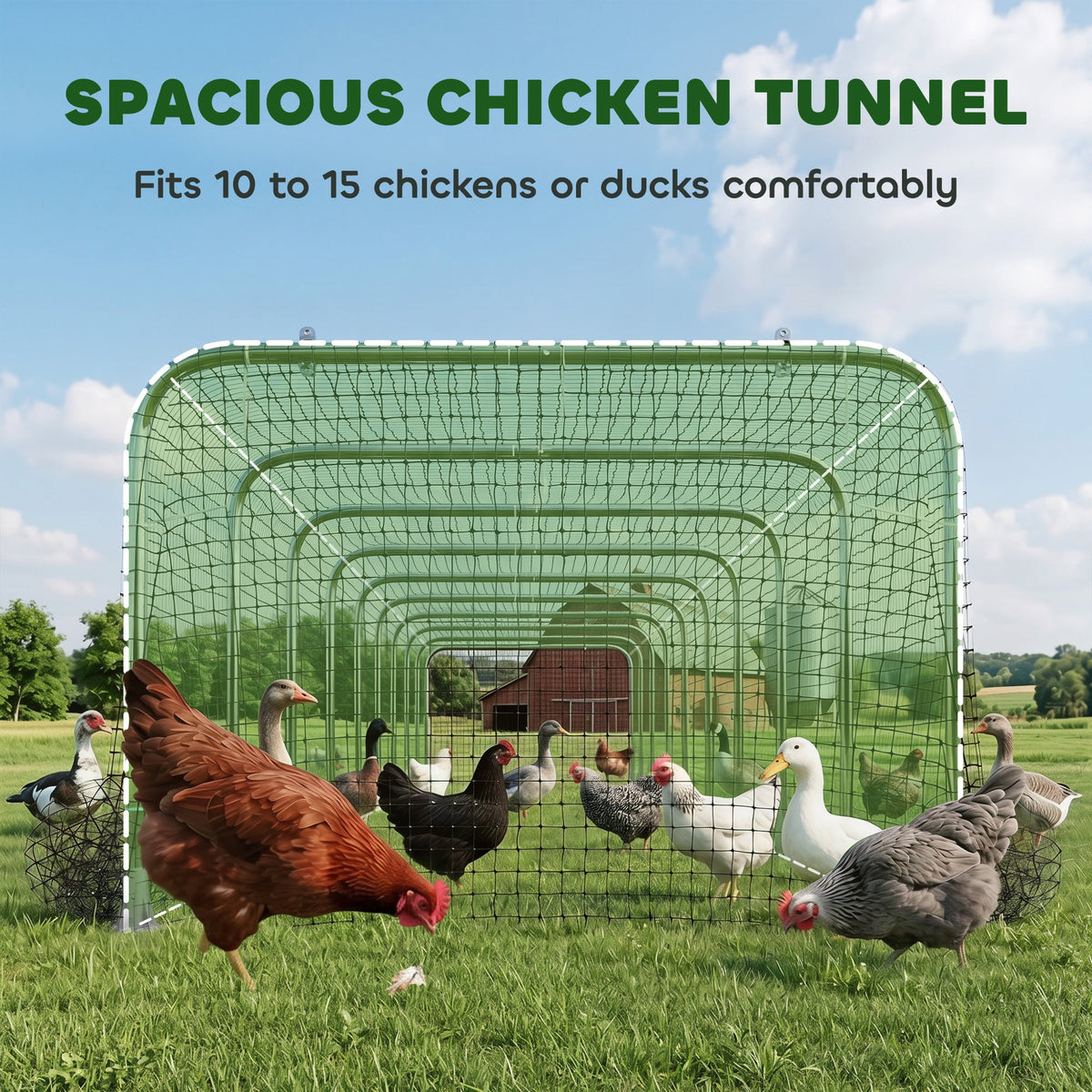Extra Long Chicken Run, 354" x 39" Galvanized Steel Chicken Tunnel with Nylon Netting for 10-15 Chickens or Ducks
