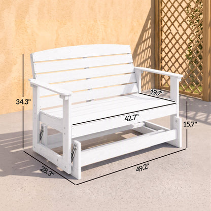 Patio Glider Bench w/ HDPE Slatted Double Rocking Chair, Distressed White