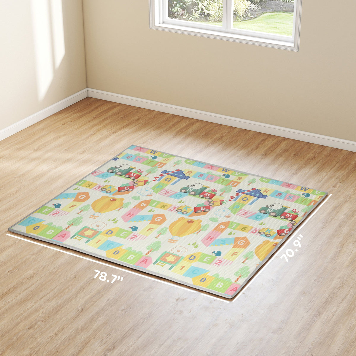 Foldable & Reversible Baby Play Mat, 79" x 71" Foam Floor Mat, Non-Slip Waterproof Crawling, Alphabet & Cloud Design