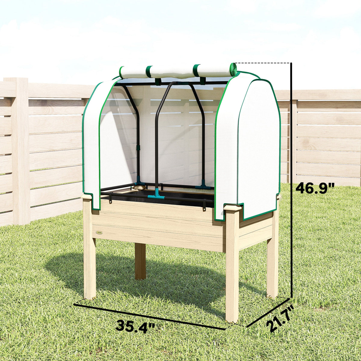 Raised Garden Bed with PE Greenhouse Cover Outdoor Planter Box for Herbs and Vegetables, 35 x 22 x 47 inch, Natural