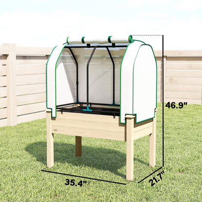 Raised Garden Bed with PE Greenhouse Cover Outdoor Planter Box for Herbs and Vegetables, 35 x 22 x 47 inch, Natural