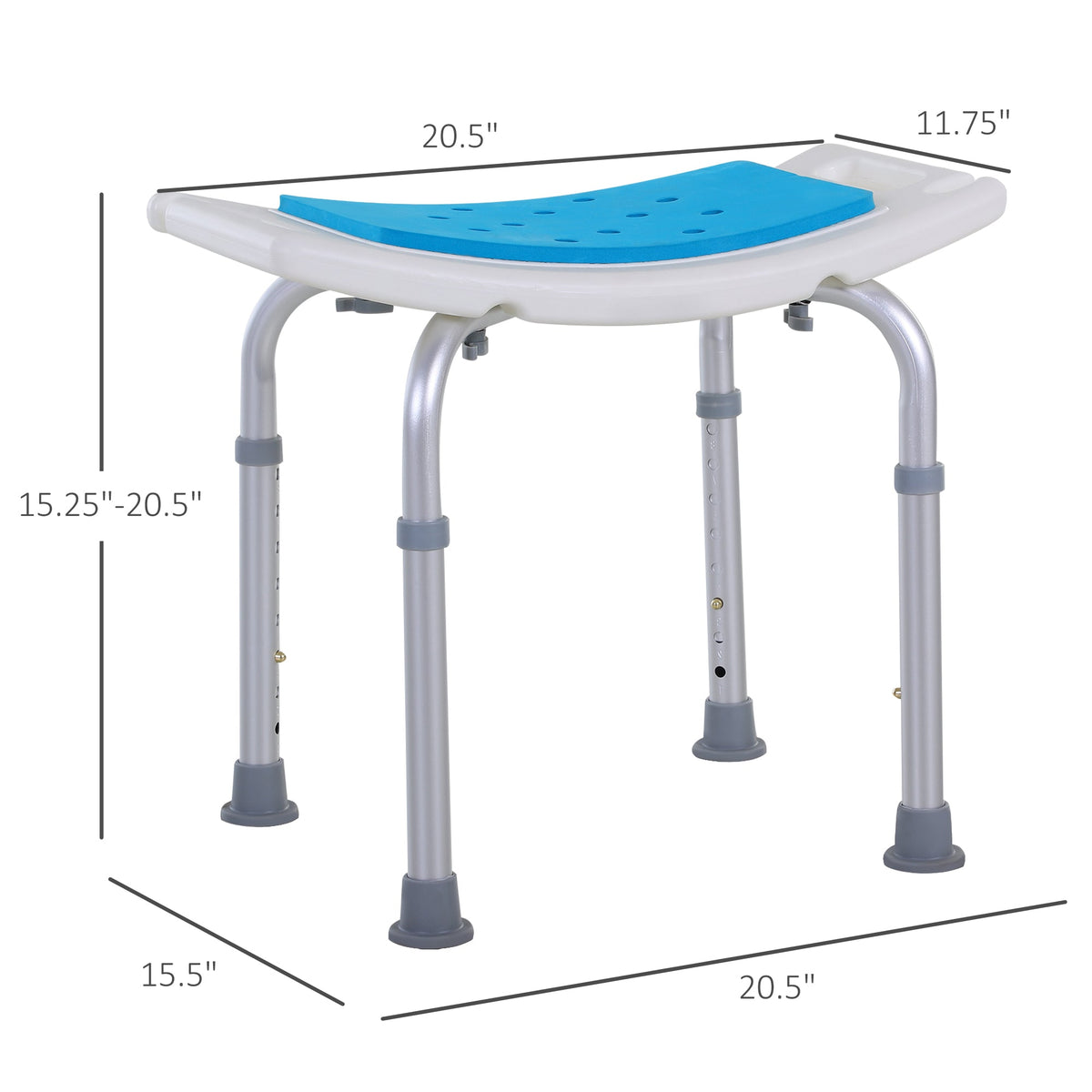 Adjustable Aluminum Bath Stool Spa Shower Chair Non-Slip w/ Shower Hole