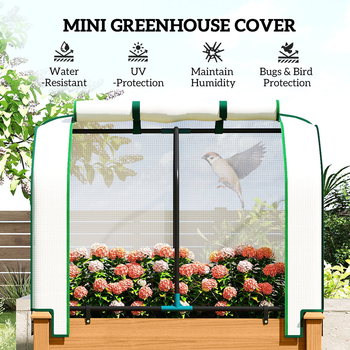 Raised Garden Bed with PE Greenhouse Cover Outdoor Planter Box for Herbs and Vegetables, 35 x 22 x 47 inch, Sand