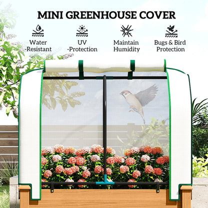 Raised Garden Bed with PE Greenhouse Cover Outdoor Planter Box for Herbs and Vegetables, 35 x 22 x 47 inch, Sand