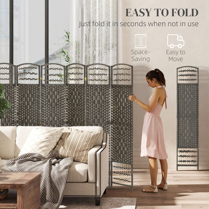 6 Panel Folding Room Divider Portable Privacy Screen Wave Fiber Room Partition for Home Office Dark Gray