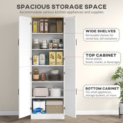 Freestanding Kitchen Pantry, 4-Door Kitchen Pantry Cabinet with Adjustable Shelves and Doors, Distressed White