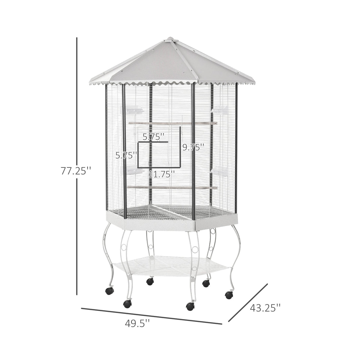 77" Flight Bird Cage Hexagon Covered Canopy Portable Aviary With Storage