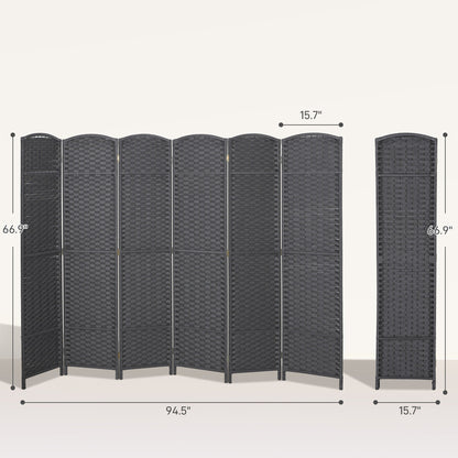 Folding Room Divider Screen 6 Panel 5.6' Tall Privacy Screen Freestanding Room Partition for Home Office, Charcoal Gray