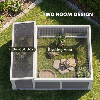 Tortoise Habitat Openable Top Wooden Tortoise Enclosure Run Area and Clear Window Dark Gray