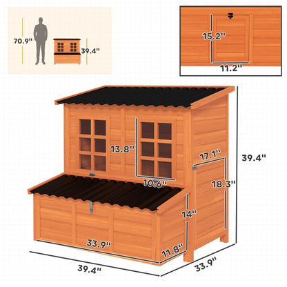 Wooden Chicken Coop with Nesting Box, Pull-Out Tray, Waterproof Roof, 39" Chicken House for 2-4 Chickens, Rabbits