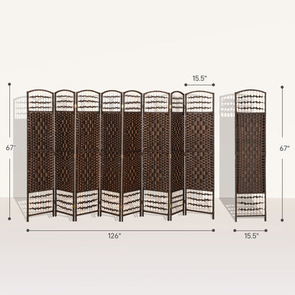 8 Panel Folding Room Divider Portable Privacy Screen Wave Fiber Room Partition for Home Office Brown