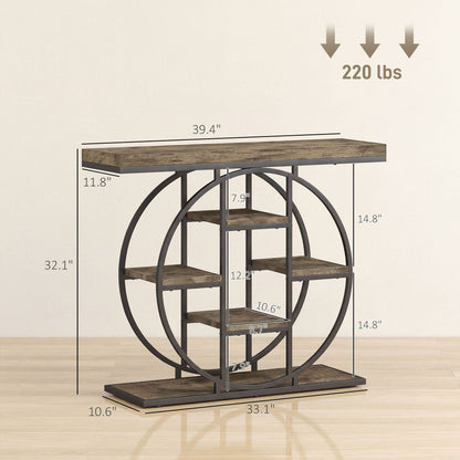 39.4" Console Table with Storage Shelves, Industrial Sofa Table for Living Room, Hallway, Rustic Oak