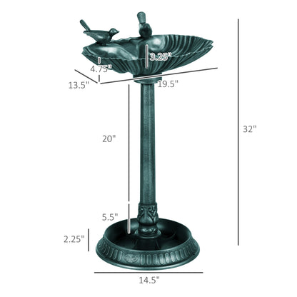 32" Antique Bird Bath Decorative Birdbath Bird Feeder Bowl with Planter Pedestal and Bird Statues, Verdigris
