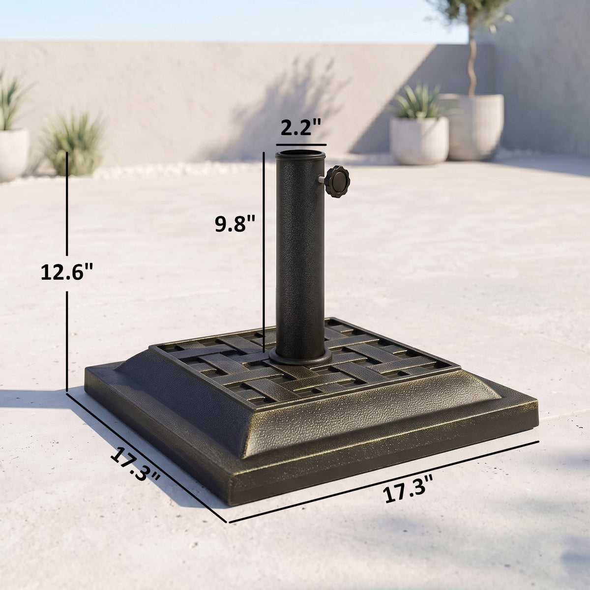 20 lbs Patio Market Umbrella Base Stand Resin Parasol Holder Square with Beautiful Decorative Pattern & Easy Setup
