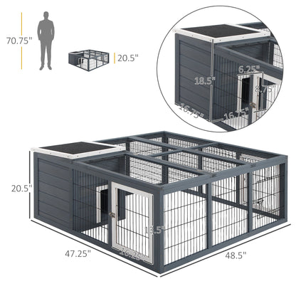 Rabbit Hutch, Waterproof Rabbit House for Small Animals, Gray