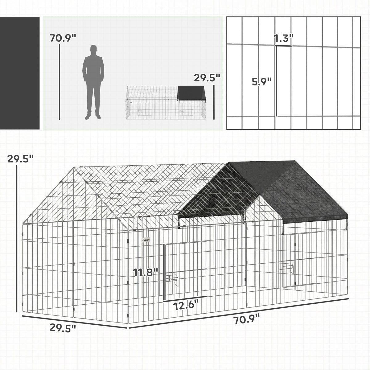 Metal Chicken Coop with Cover for Backyard Small Animals Duck Rabbit, 71" x 29.5" x 29.5", Black