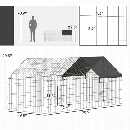 Metal Chicken Coop with Cover for Backyard Small Animals Duck Rabbit, 71" x 29.5" x 29.5", Black