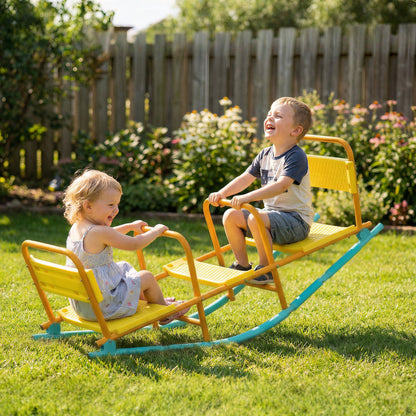 Teeter Totter Seesaw for Kids, 2 in 1 Metal Rocking Seesaw for Toddlers Age 3-8, Playground Equipment for Backyard