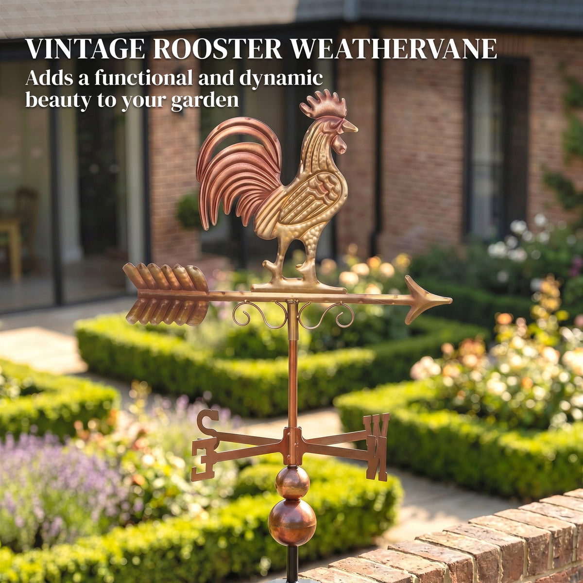 Metal Rooster Weathervane, Roof Mount Wind Direction Indicator, Outdoor Weather Vanes
