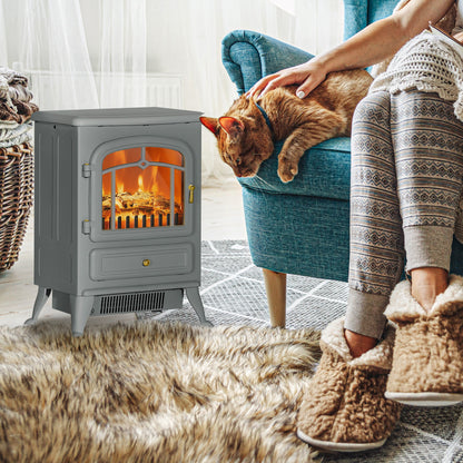 Fireplace Stove, Electric Fireplace Heater with Realistic LED Flames and Logs, 725W/1450W, Gray