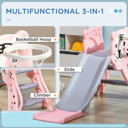 Slide for Kids with Basketball Hoop for Indoor Use, Easy Set Up Baby Slide for Kids 18-36 Months, Pink