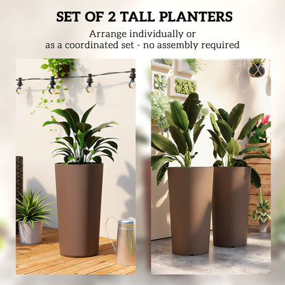 29 Inch Outdoor Planter, Set of 2 Plastic Flower Pots, Weather and UV Resistant Stackable Large Planters, Brown