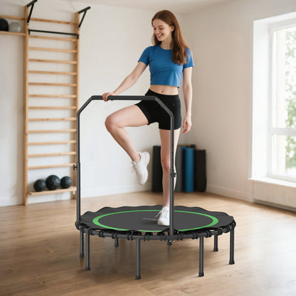 48" Rebounder Trampoline for Adults, Foldable Mini Trampoline with Adjustable Handle Bar for Indoor Outdoor, Green