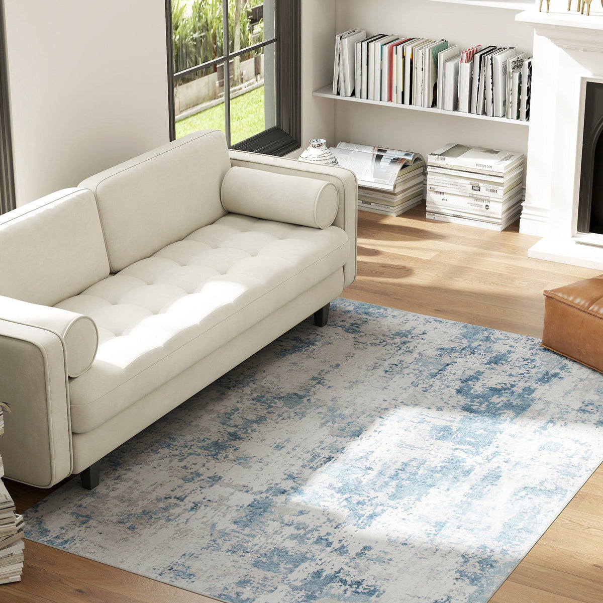 Area Rug 4x6, Machine Washable Rug, Non-Slip Modern Abstract Floor Carpet for Living Room, Bedroom, Dining Room, Blue