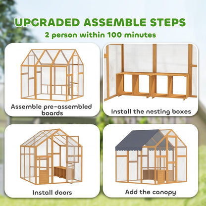 Large Wooden Chicken Run with Waterproof & Anti-UV Cover, for 6-8 Chickens, for Backyard, Farm, Yellow