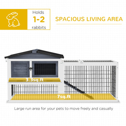 2 Level 59" Outdoor Rabbit Hutch with Openable Top, Dark Gray