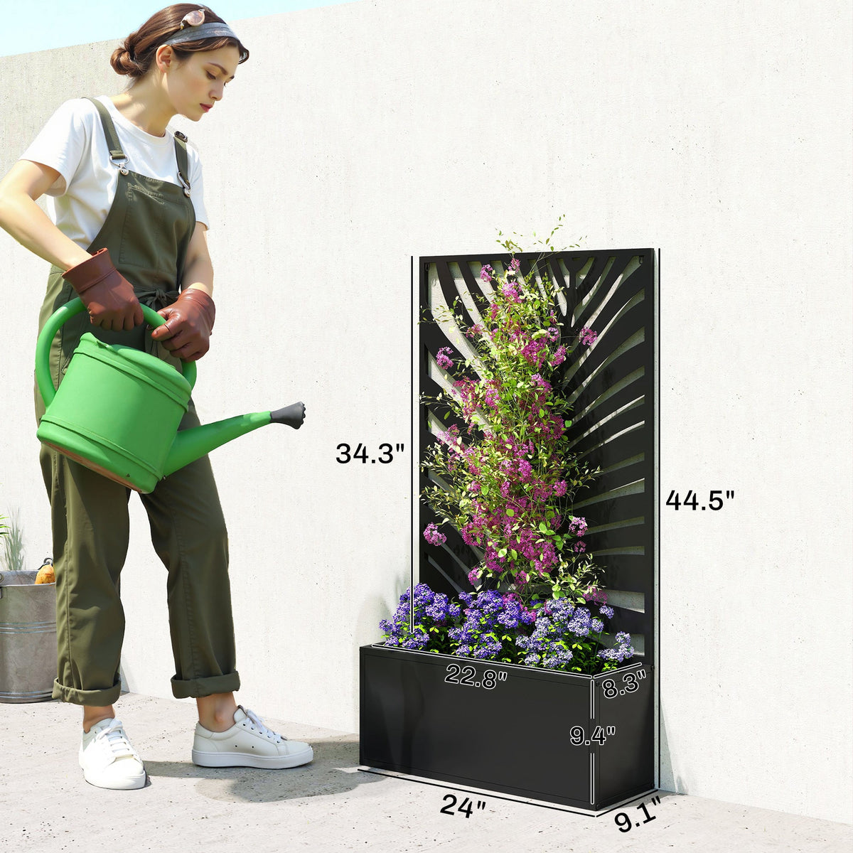 Metal Garden Bed with Trellis for Climbing Plants, Freestanding or Wall Mounted Flower Bed for Garden, Patio, Balcony
