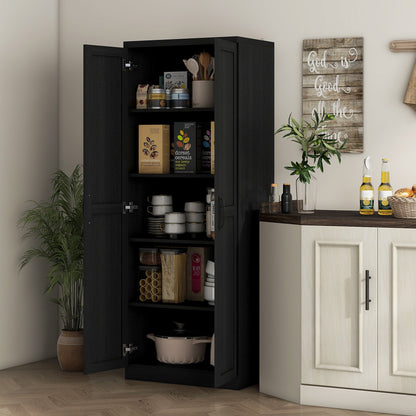 63" 2-Door Kitchen Pantry, Freestanding Cabinet with 2 Adjustable Shelves for Dining Room, Cinnamon Black Wood Grain